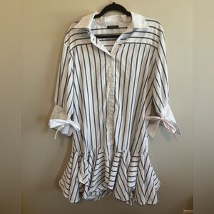 Colette White & Navy Striped Ruffle Hem Mini Dress